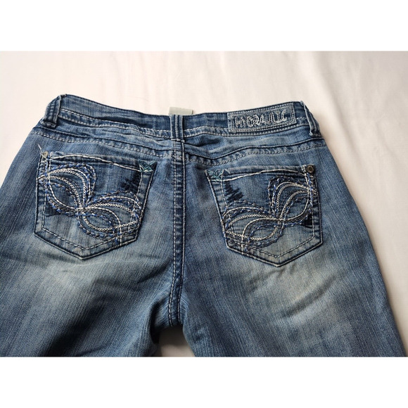 Hydraulic Jeans Capri Stretch Women's SZ 5/6‎ Blue Denim Distressed Thick Stitch - Picture 6 of 8